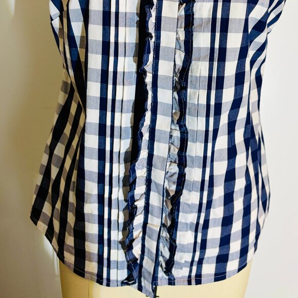 Tommy Hilfiger Navy/White Gingham Sleeveless Ruffle Button-up Size S- Like New! - Picture 9 of 10